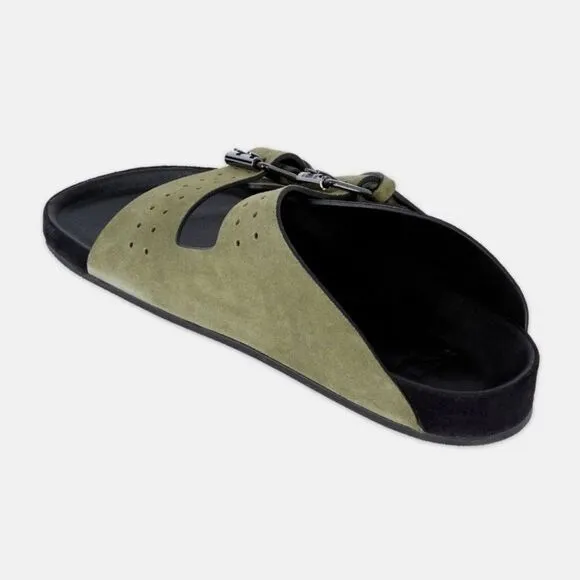 Kooples suede leather khaki slide sandal NIB Size 40