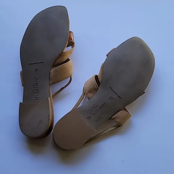 Lafayette 148 New York SELENE Tan Suede/Reptile Sandals Sz 7