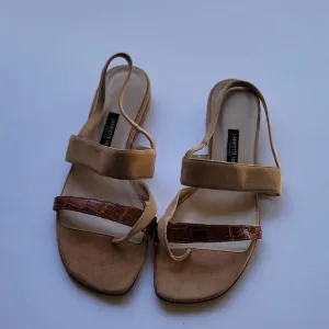 Lafayette 148 New York SELENE Tan Suede/Reptile Sandals Sz 7