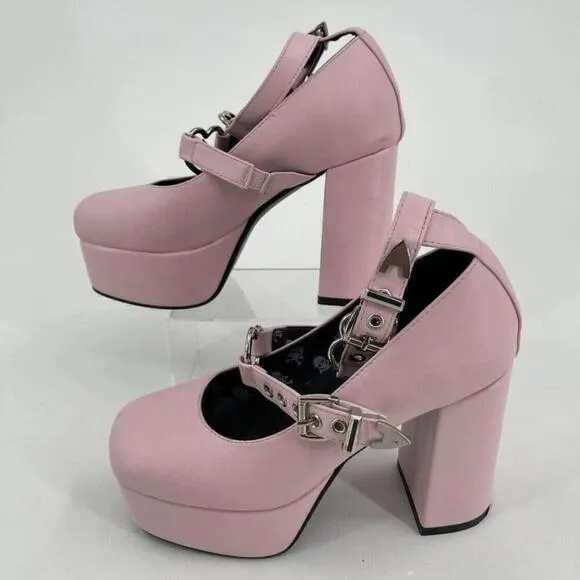 Lamoda Pink Ankle Straps Vegan Leather Platform Heel Size 5