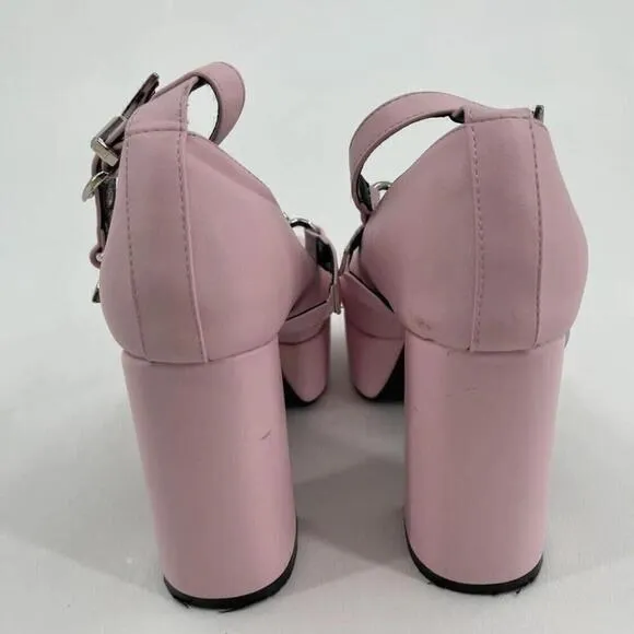 Lamoda Pink Ankle Straps Vegan Leather Platform Heel Size 5