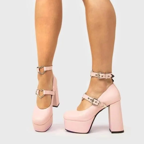 Lamoda Pink Ankle Straps Vegan Leather Platform Heel Size 5