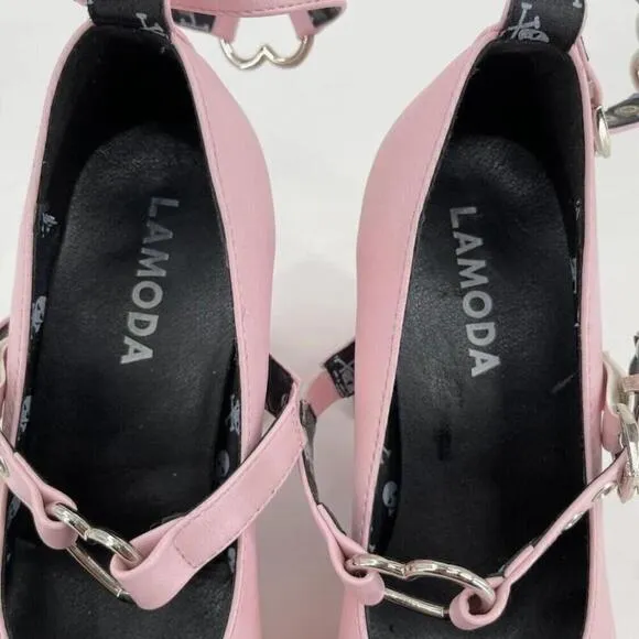 Lamoda Pink Ankle Straps Vegan Leather Platform Heel Size 5