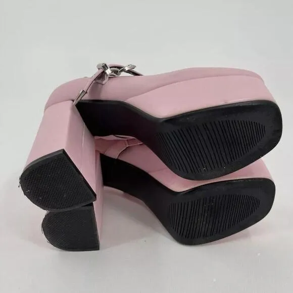 Lamoda Pink Ankle Straps Vegan Leather Platform Heel Size 5