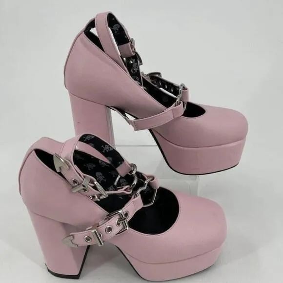 Lamoda Pink Ankle Straps Vegan Leather Platform Heel Size 5