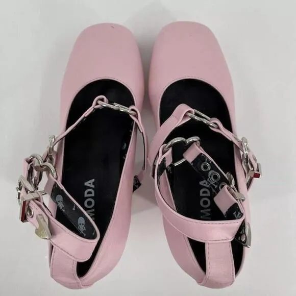 Lamoda Pink Ankle Straps Vegan Leather Platform Heel Size 5