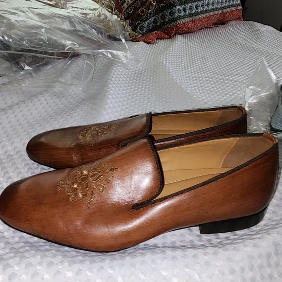 LANGUAGE EUC MENS SIZE 41 US 9.5 SHAAN 100% LEATHER LOAFERS SLIPON SHOES