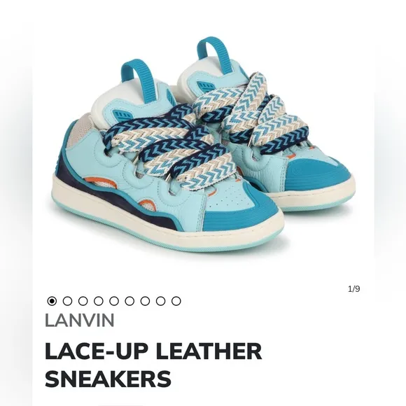 LANVIN KIDS UNISEX LEATHER LACE-UP SNEAKERS SIZE 35 EU