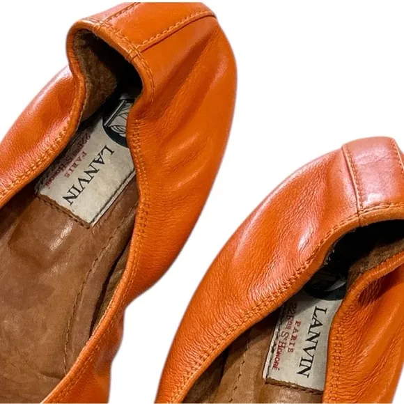 Lanvin Paris Ballet Flats Orange Leather Slip On Sz 36