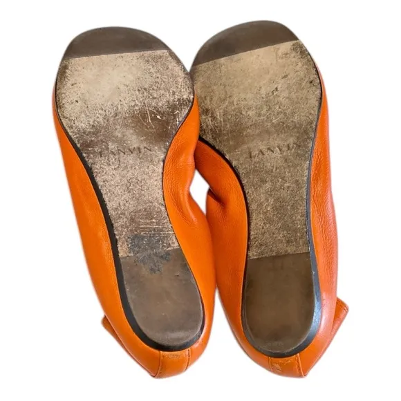 Lanvin Paris Ballet Flats Orange Leather Slip On Sz 36