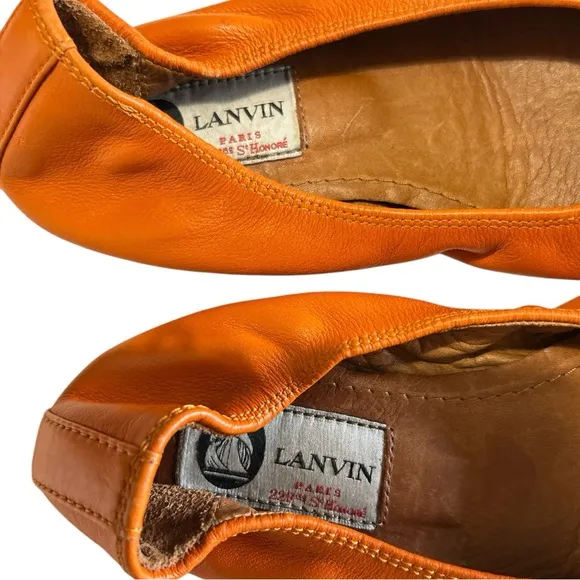 Lanvin Paris Ballet Flats Orange Leather Slip On Sz 36