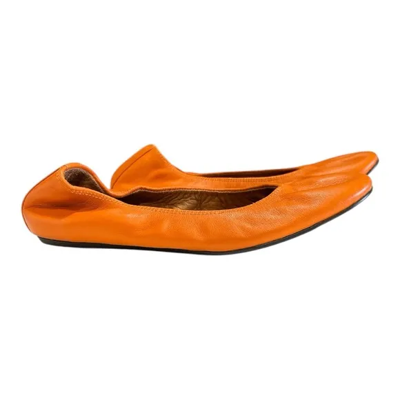 Lanvin Paris Ballet Flats Orange Leather Slip On Sz 36