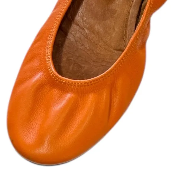 Lanvin Paris Ballet Flats Orange Leather Slip On Sz 36