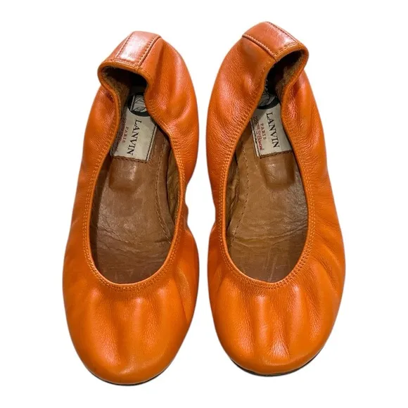 Lanvin Paris Ballet Flats Orange Leather Slip On Sz 36
