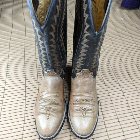 Laredo Boots Mens cognac brown and black shaft 14&quot; tall Stockman Pull On Western