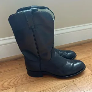 Laredo Men’s Western Cowboy Navy Blue Leather Round Toe Roper Boots Size 8