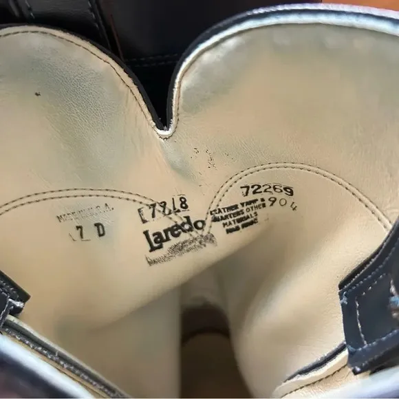 Laredo Men’s Western Cowboy Navy Blue Leather Round Toe Roper Boots Size 8