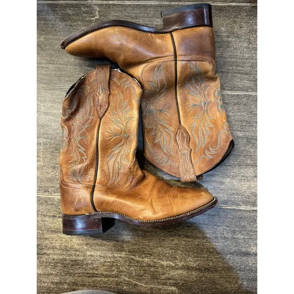 Larry Mahan Cowboy boots Size 8 Women's Embroidered Leather Brown Western