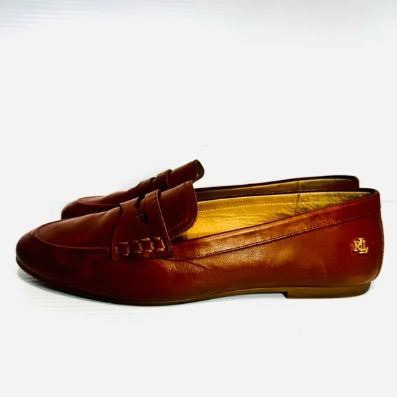 Lauren Ralph Lauren Adison Brown Leather Loafers Size 10
