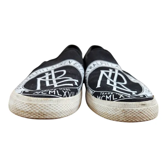 Lauren Ralph Lauren shoes womens sz 10 Jinny black white logo slip on loafers