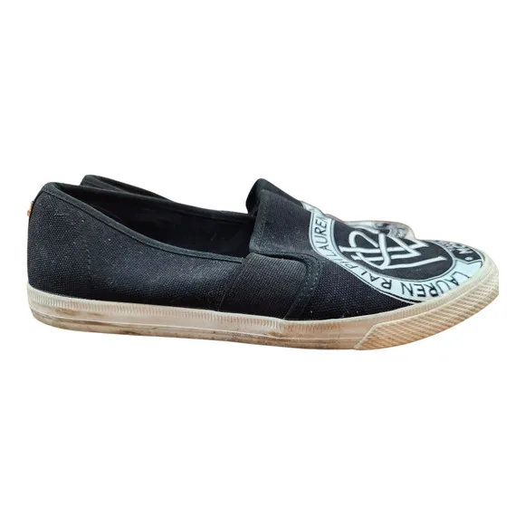 Lauren Ralph Lauren shoes womens sz 10 Jinny black white logo slip on loafers