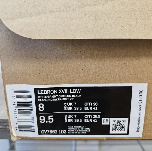 LeBron XV111 Low Nike, 8 Men's, White/ Bright  Crimson- Black