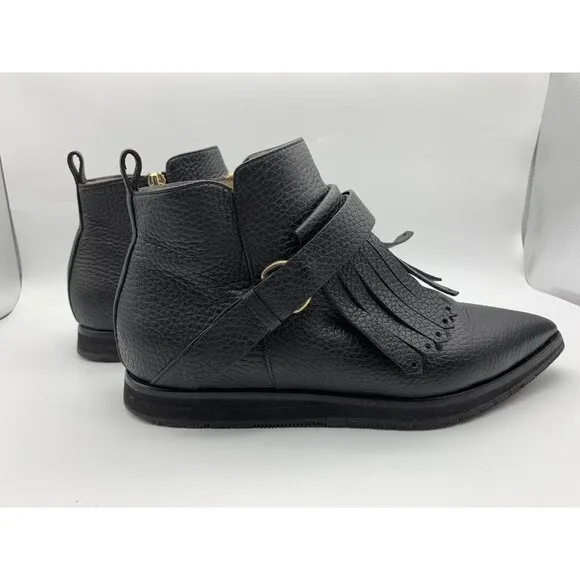 Lella Baldi Black Fringe Leather Ankle Boots EUR 36 US 5.5 - 6  Made in Italy