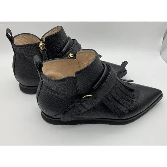 Lella Baldi Black Fringe Leather Ankle Boots EUR 36 US 5.5 - 6  Made in Italy