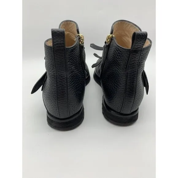 Lella Baldi Black Fringe Leather Ankle Boots EUR 36 US 5.5 - 6  Made in Italy