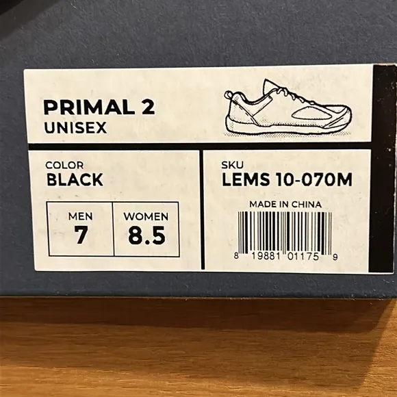 Lems primal 2 black shoes, 7 men, 8 1/2 women unisex