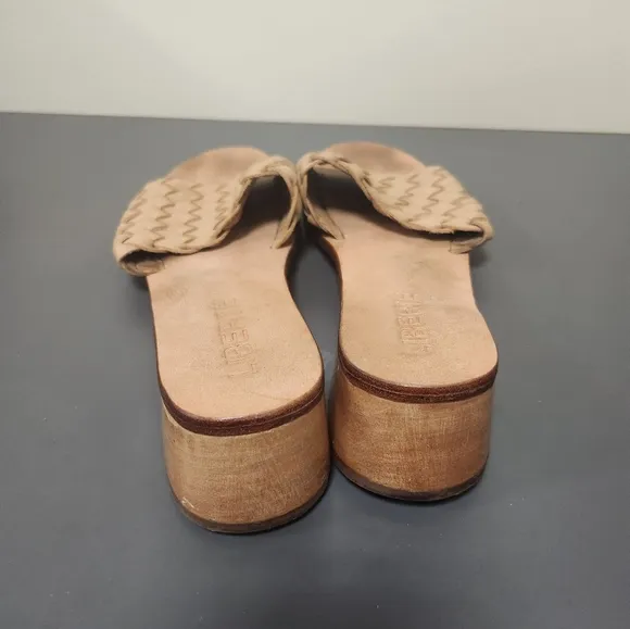 Liberte Santorini Woven leather block heel sandals Tan Cream Sz 11