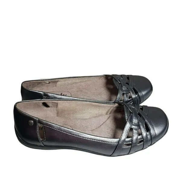 Life Strides Women Diverse Pewter Closed Toe Slip On Ballet Flats Shoes Sz 8.5 M