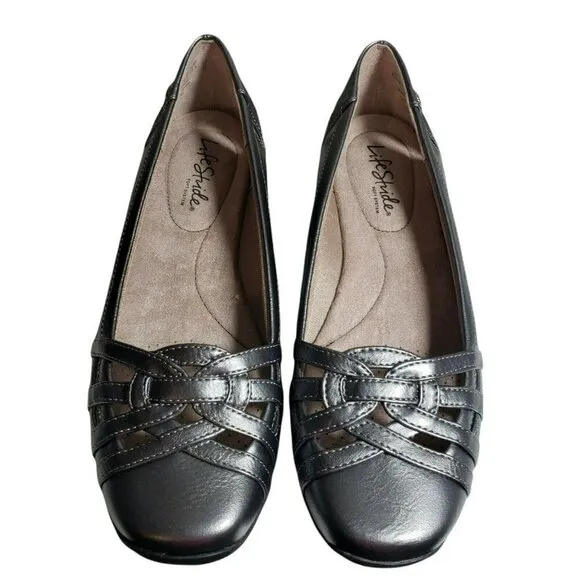 Life Strides Women Diverse Pewter Closed Toe Slip On Ballet Flats Shoes Sz 8.5 M