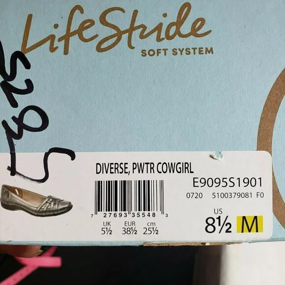 Life Strides Women Diverse Pewter Closed Toe Slip On Ballet Flats Shoes Sz 8.5 M
