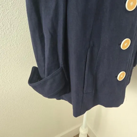 Lilly Pulitzer Women's Navy Blue Linen Blend Coat Jacket Button Up Size 8