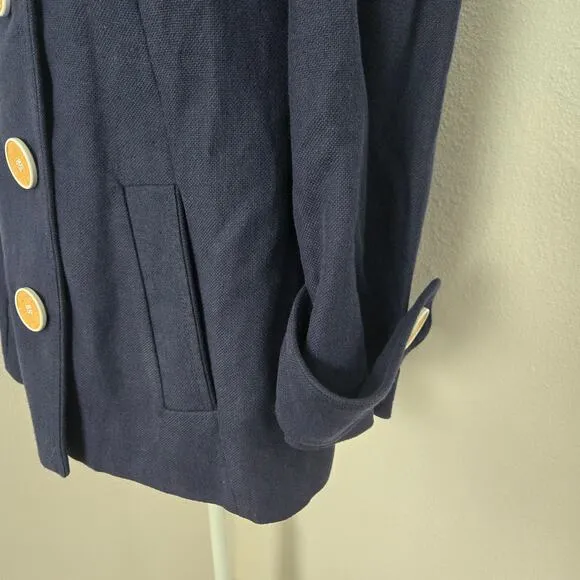 Lilly Pulitzer Women's Navy Blue Linen Blend Coat Jacket Button Up Size 8