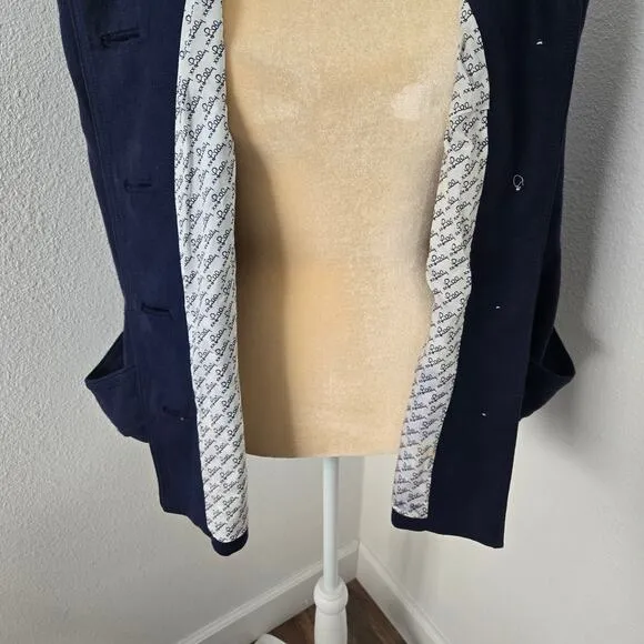 Lilly Pulitzer Women's Navy Blue Linen Blend Coat Jacket Button Up Size 8