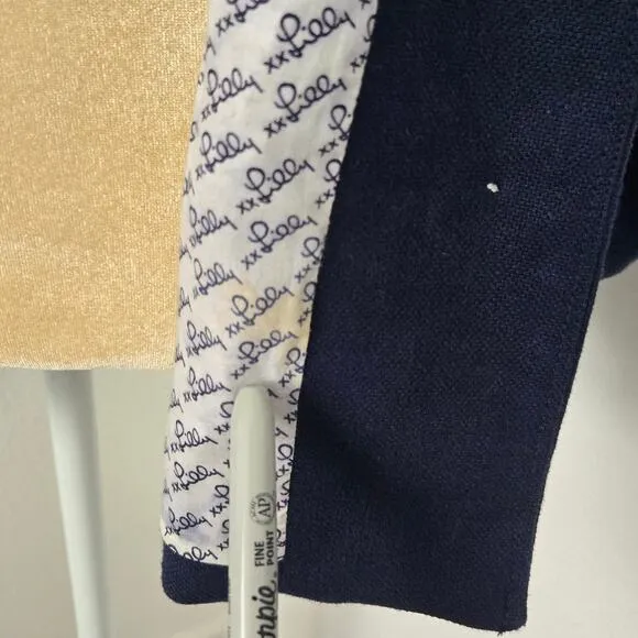 Lilly Pulitzer Women's Navy Blue Linen Blend Coat Jacket Button Up Size 8