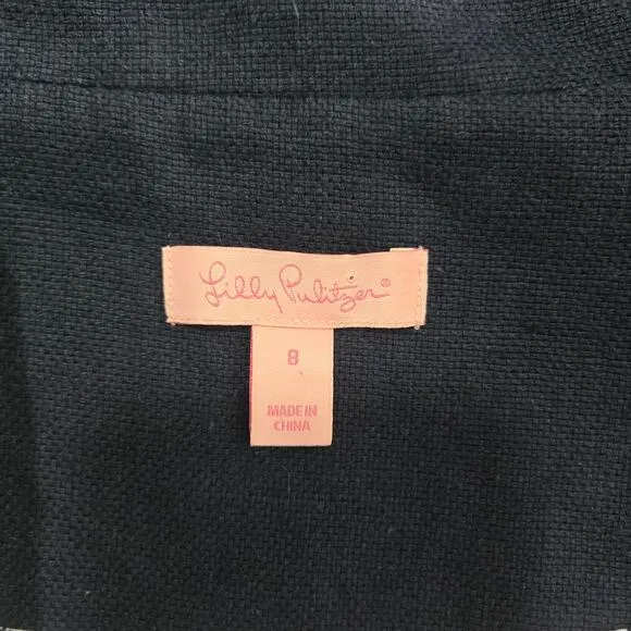 Lilly Pulitzer Women's Navy Blue Linen Blend Coat Jacket Button Up Size 8