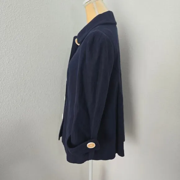 Lilly Pulitzer Women's Navy Blue Linen Blend Coat Jacket Button Up Size 8