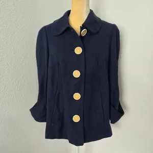 Lilly Pulitzer Women's Navy Blue Linen Blend Coat Jacket Button Up Size 8