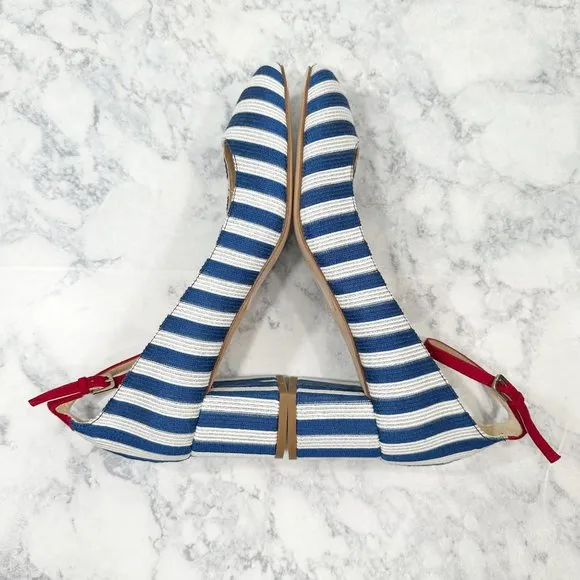 LK Bennett Hadley Blue White Striped Closed Courts Heels
