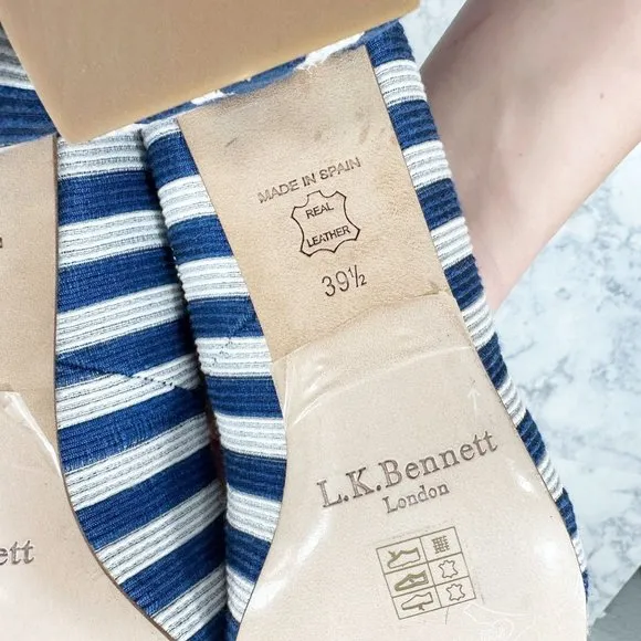 LK Bennett Hadley Blue White Striped Closed Courts Heels