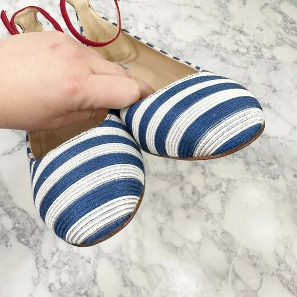 LK Bennett Hadley Blue White Striped Closed Courts Heels