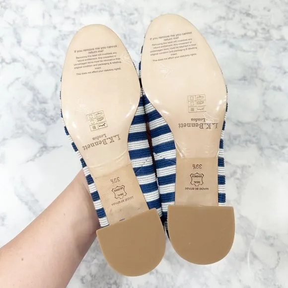 LK Bennett Hadley Blue White Striped Closed Courts Heels