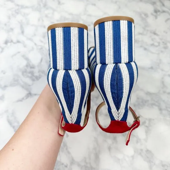 LK Bennett Hadley Blue White Striped Closed Courts Heels