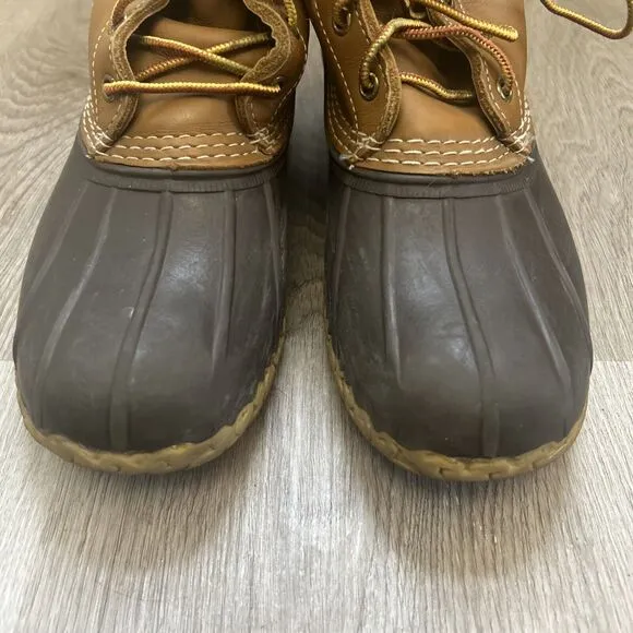 LL Bean Duck Boots Mens Size 10 8&quot; Brown Leather Upper Lace Up Shoes Worn Soles
