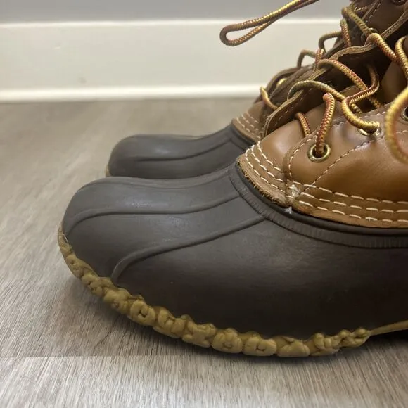 LL Bean Duck Boots Mens Size 10 8&quot; Brown Leather Upper Lace Up Shoes Worn Soles