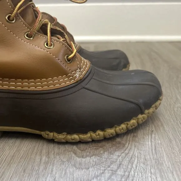 LL Bean Duck Boots Mens Size 10 8&quot; Brown Leather Upper Lace Up Shoes Worn Soles