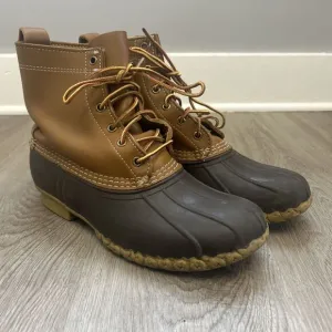 LL Bean Duck Boots Mens Size 10 8&quot; Brown Leather Upper Lace Up Shoes Worn Soles